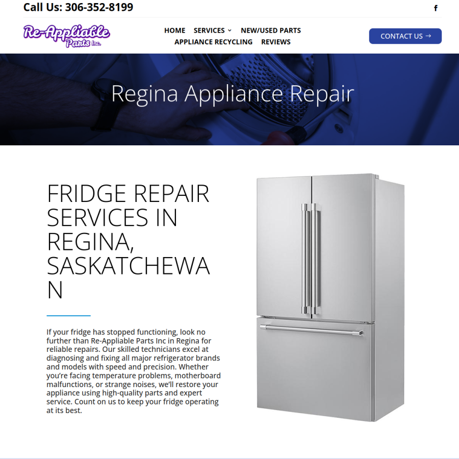 Screenshot of the Re-Appliable Parts Inc website