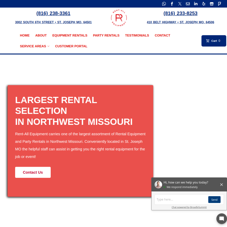 Screenshot of the Rent-All Equipment website