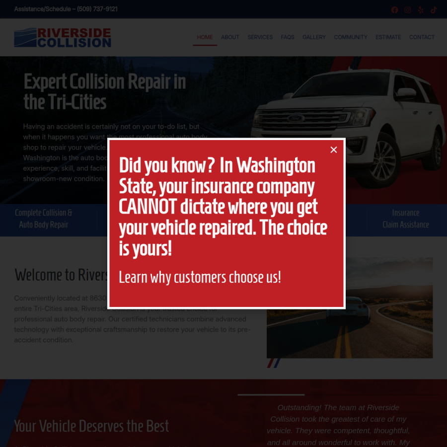 Screenshot of the Riverside Collision website