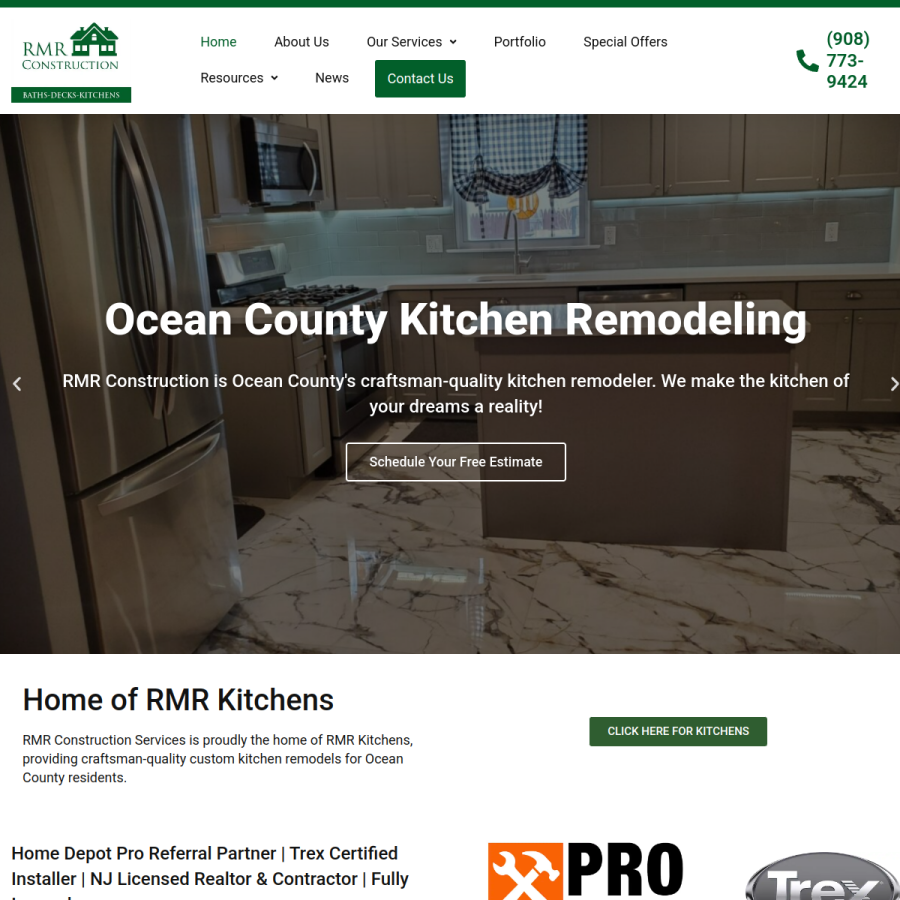 Screenshot of the RMR Construction Services website