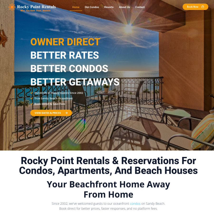 Screenshot of the Rent My Rocky Point Condos website