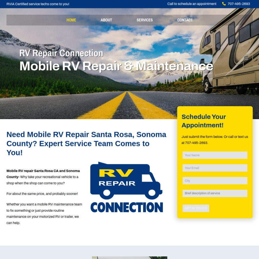 Screenshot of the RV Repair Connection website