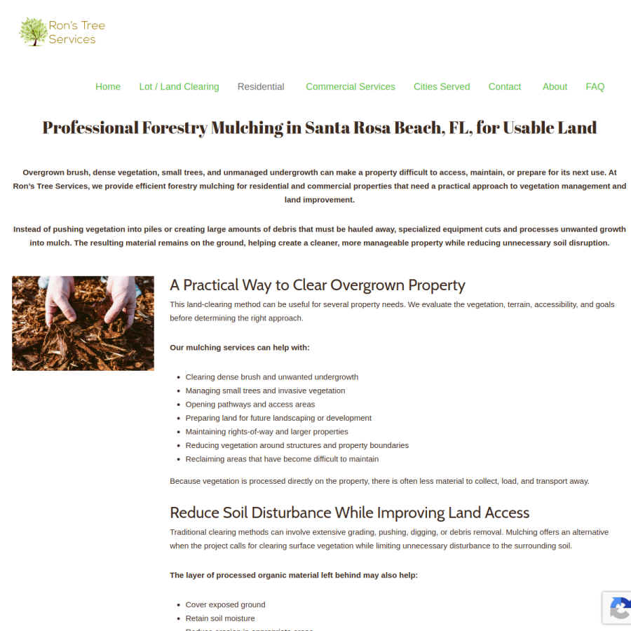Screenshot of the Ron's Tree Services website