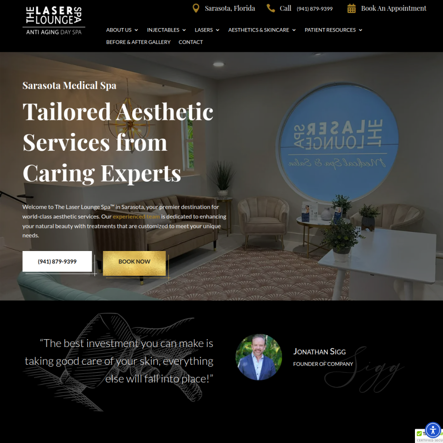 Screenshot of the The Laser Lounge Spa Sarasota website