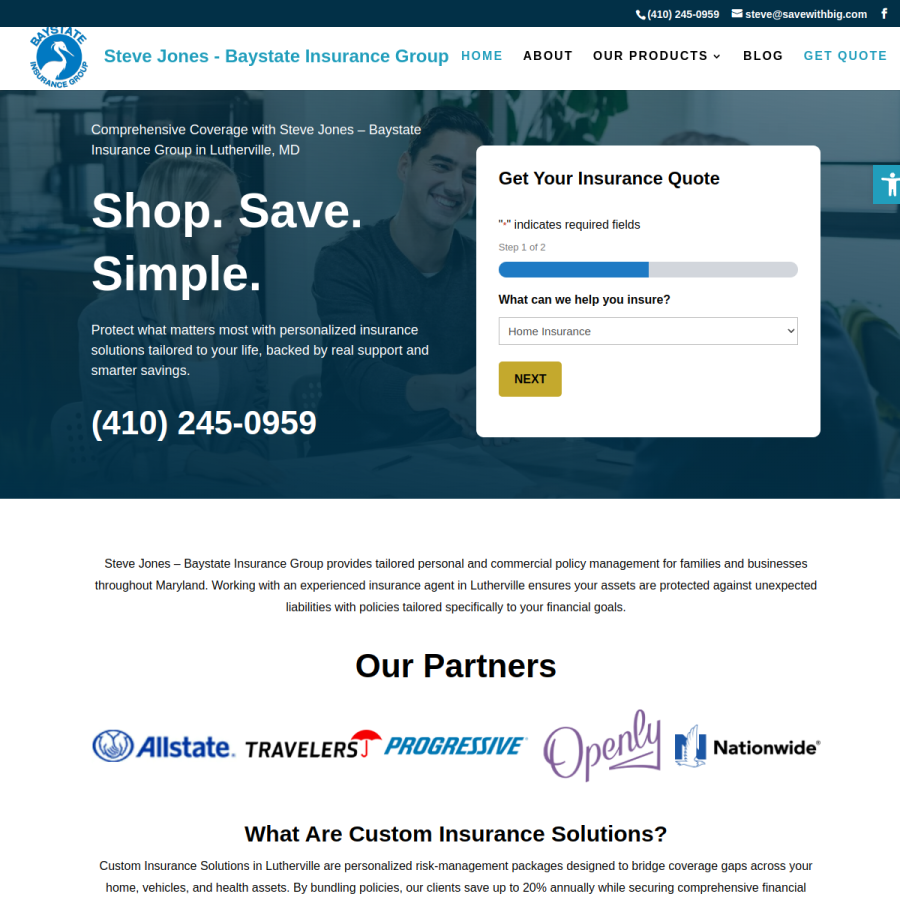 Screenshot of the Steve Jones - Baystate Insurance Group website
