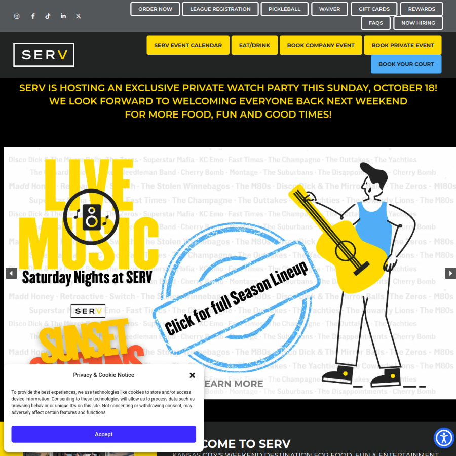 Screenshot of the SERV website