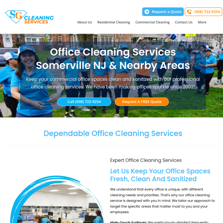 Screenshot of the S&G Cleaning Services website