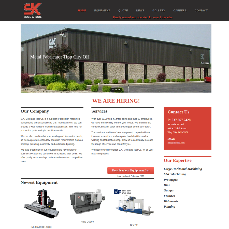 Screenshot of the SK Mold & Tool website