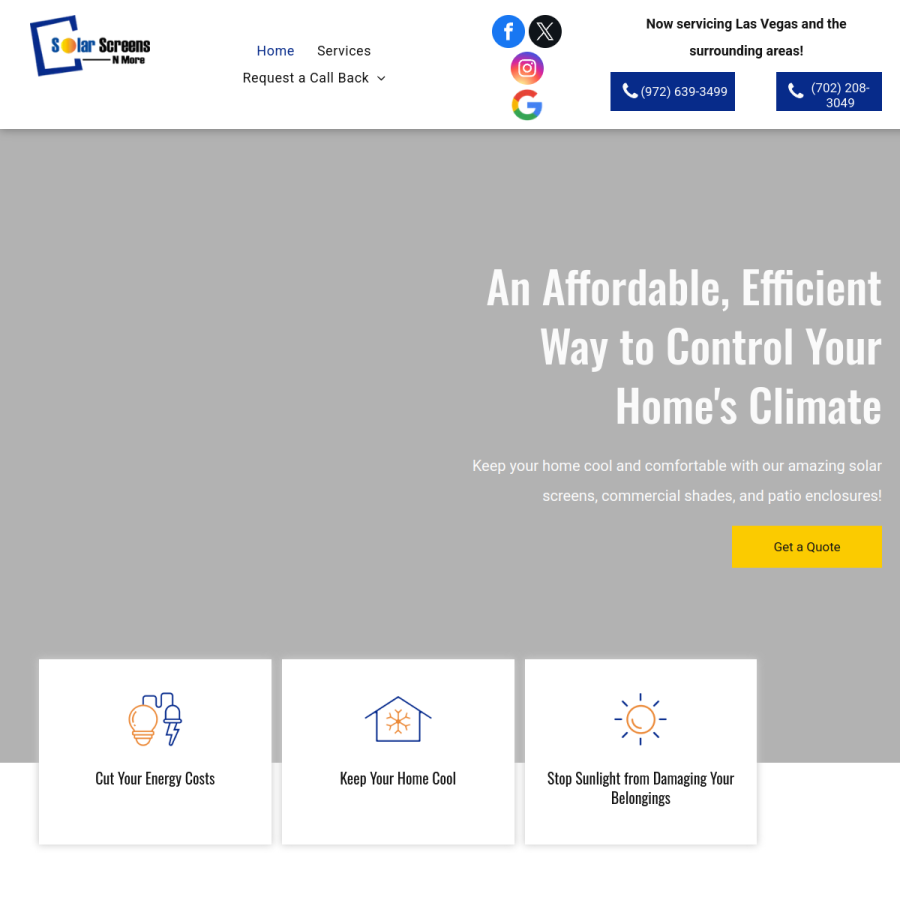 Screenshot of the Solar Screens N More website