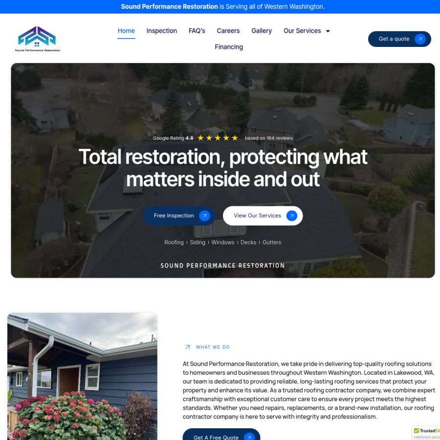 Screenshot of the Sound Performance Roofing website