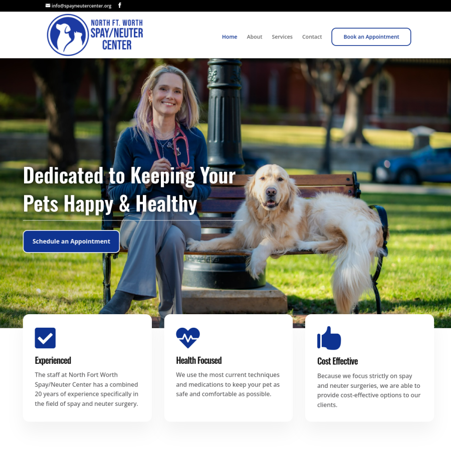 Screenshot of the North Fort Worth Spay/Neuter Center website