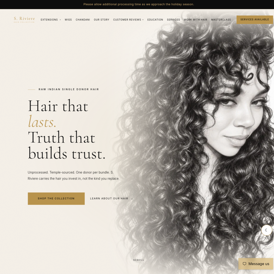 Screenshot of the Sonya Riviere Hairstyling & Extensions website