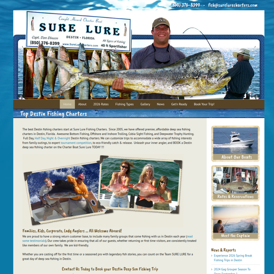 Screenshot of the Sure Lure Charters website