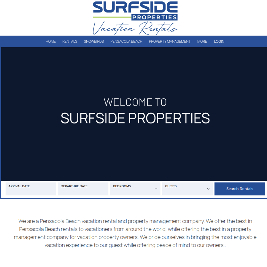 Screenshot of the Surfside Properties website