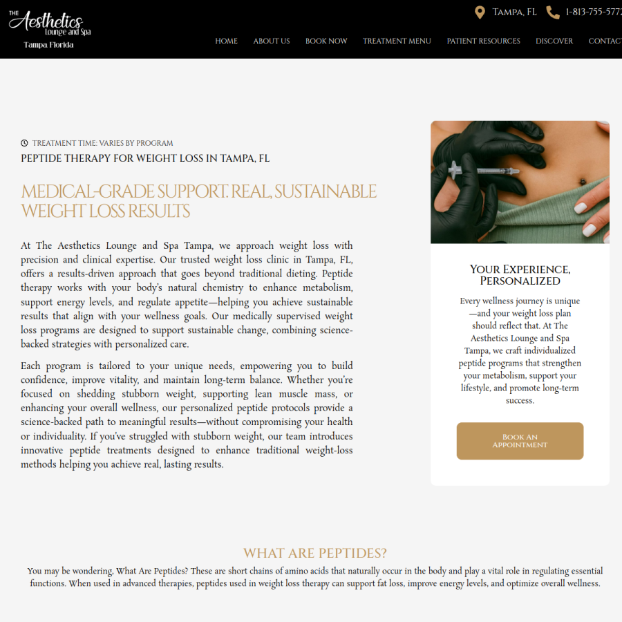 Screenshot of the The Aesthetics Lounge and Spa Tampa website
