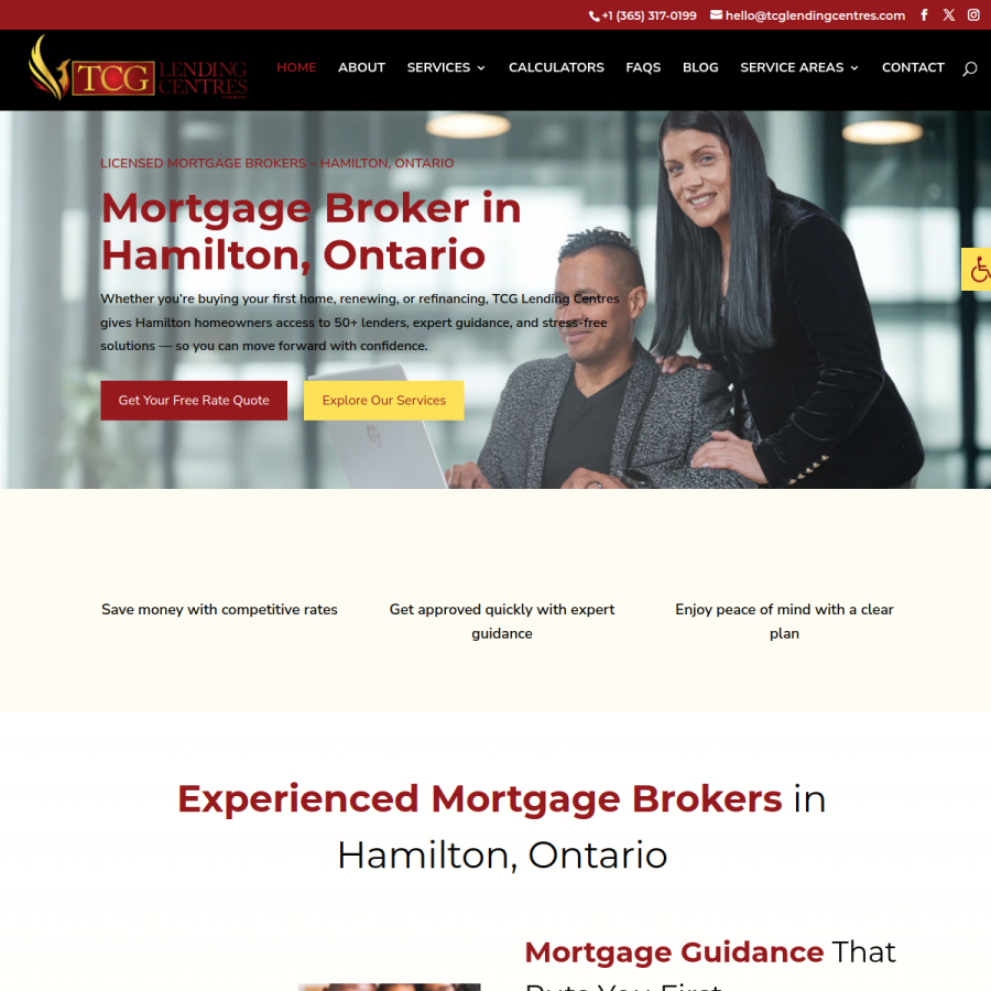 Screenshot of the TCG Lending Centres website