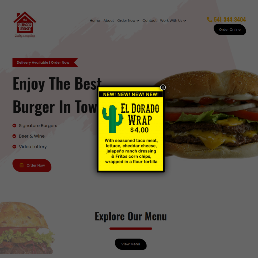 Screenshot of the The Burger House / The Coffee House website