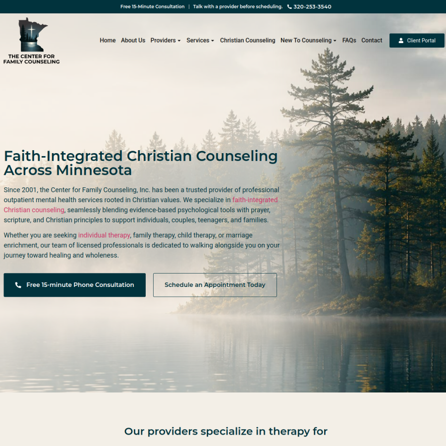 Screenshot of the The Center for Family Counseling, Inc. website