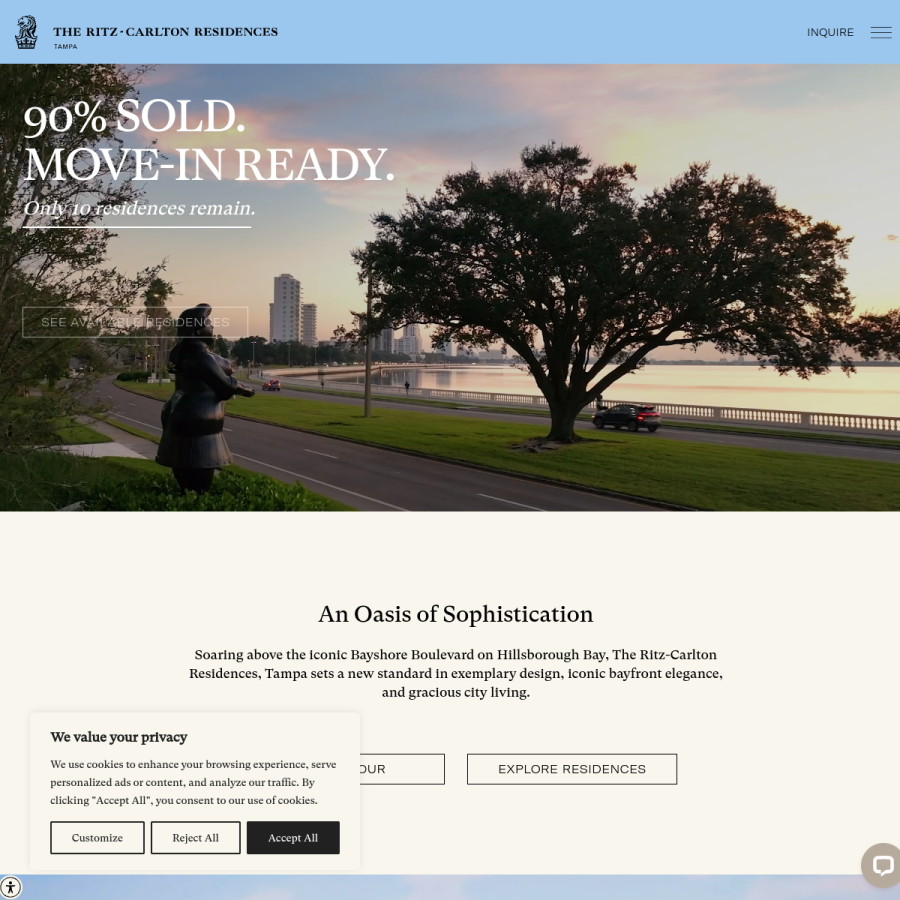 Screenshot of the The Ritz-Carlton Residences Tampa website