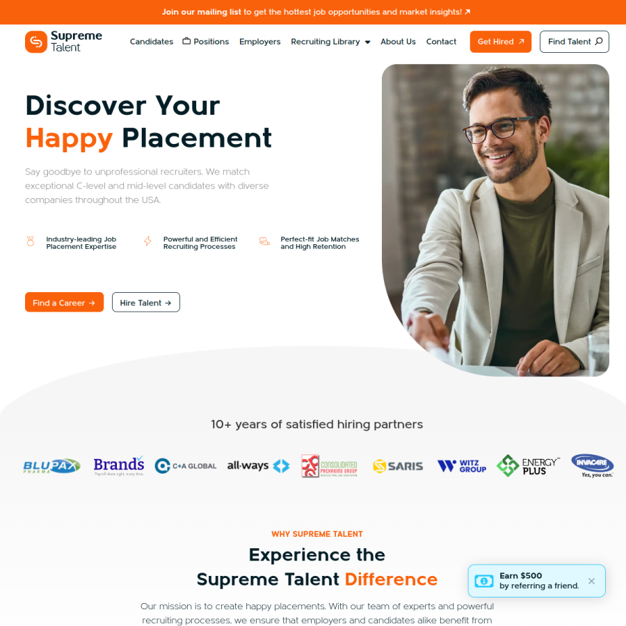 Screenshot of the Supreme Talent website
