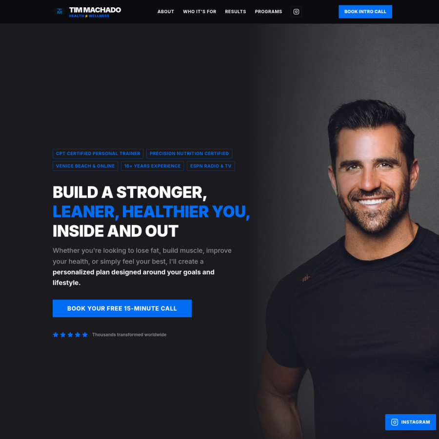 Tim Machado Fitness website design by ForgeLab