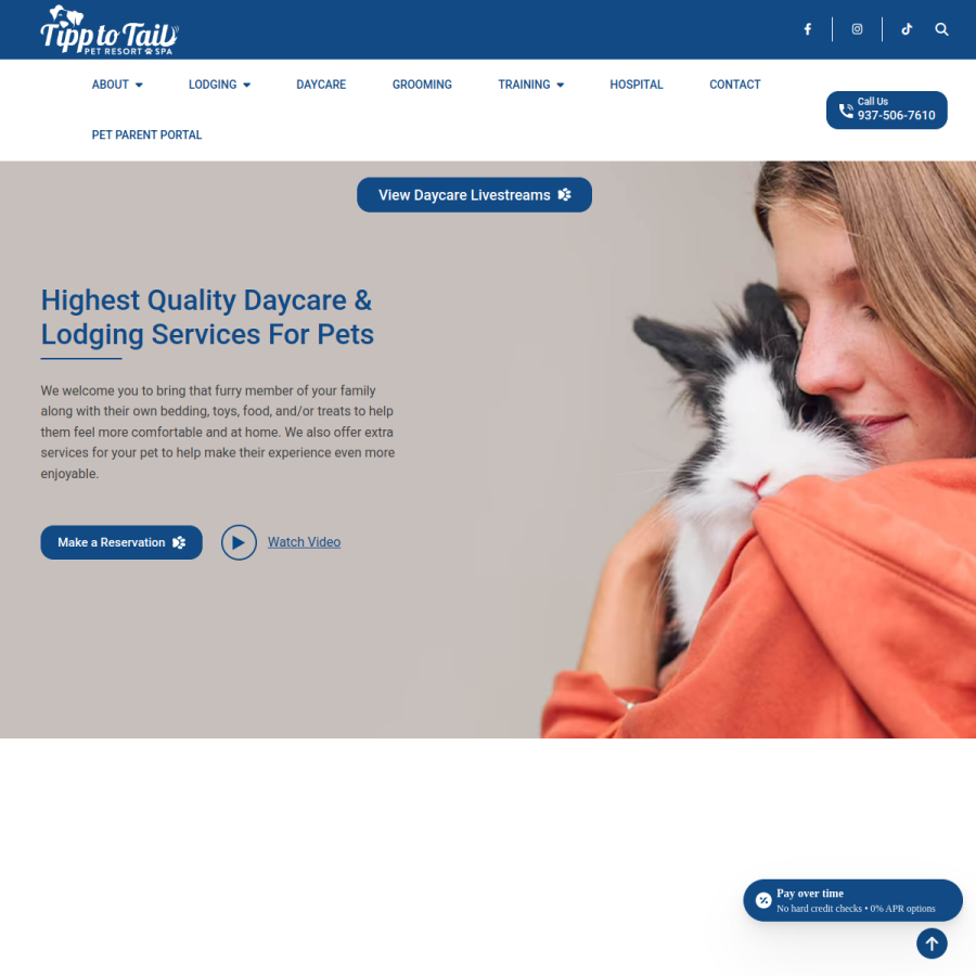 Screenshot of the Tipp to Tail Pet Resort website