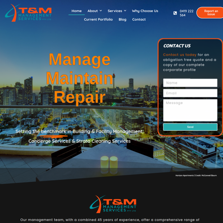 Screenshot of the T&M Management Services Pty Ltd website