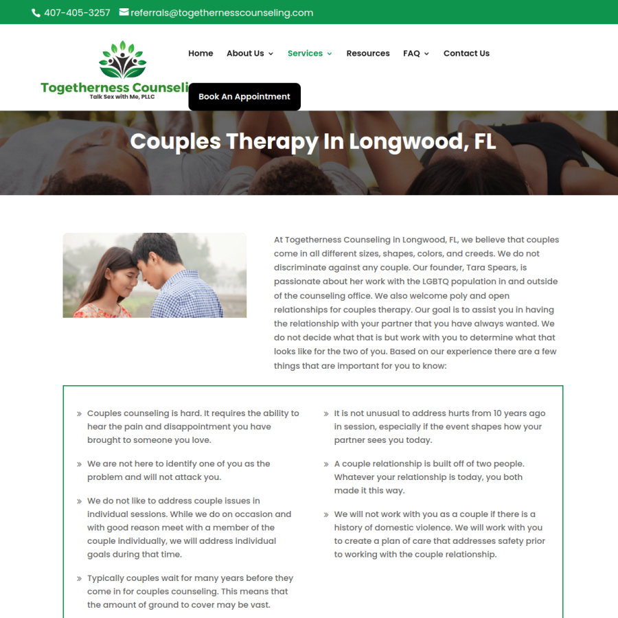 Screenshot of the Togetherness Counseling website