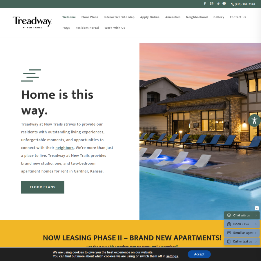 Screenshot of the Treadway at New Trails Apartments website