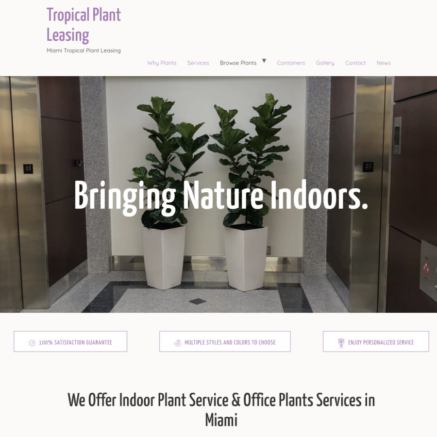 Screenshot of the Tropical Plant Leasing website