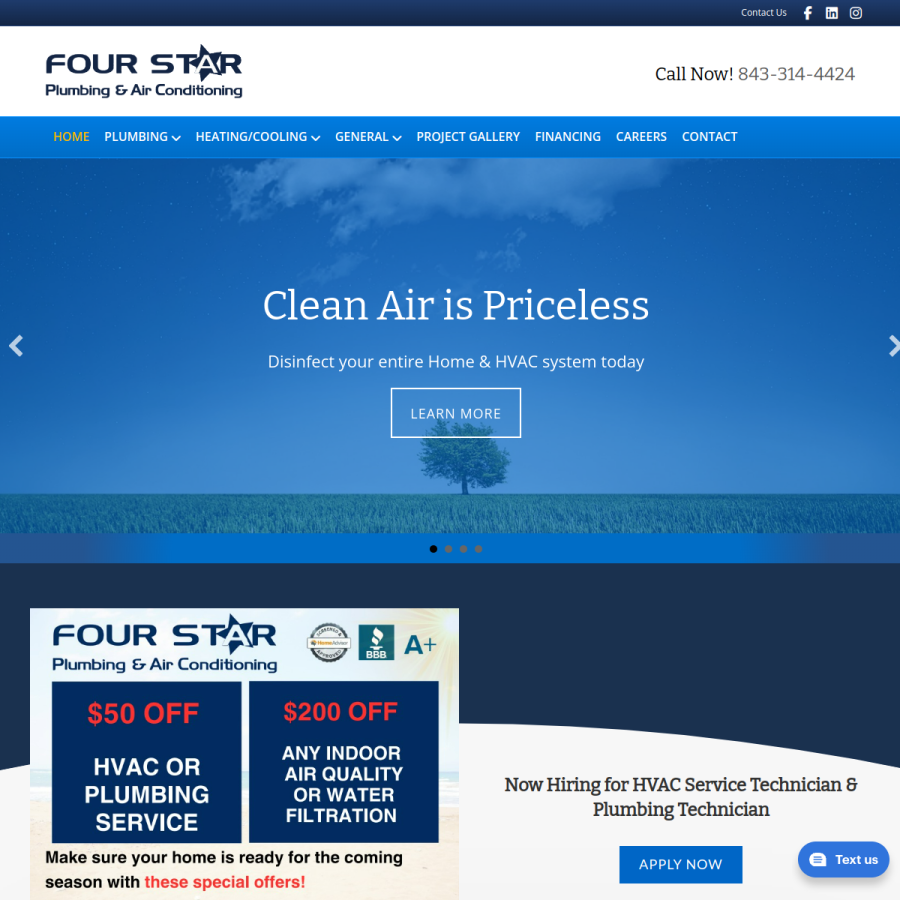 Screenshot of the Four Star Plumbing and Air Conditioning website