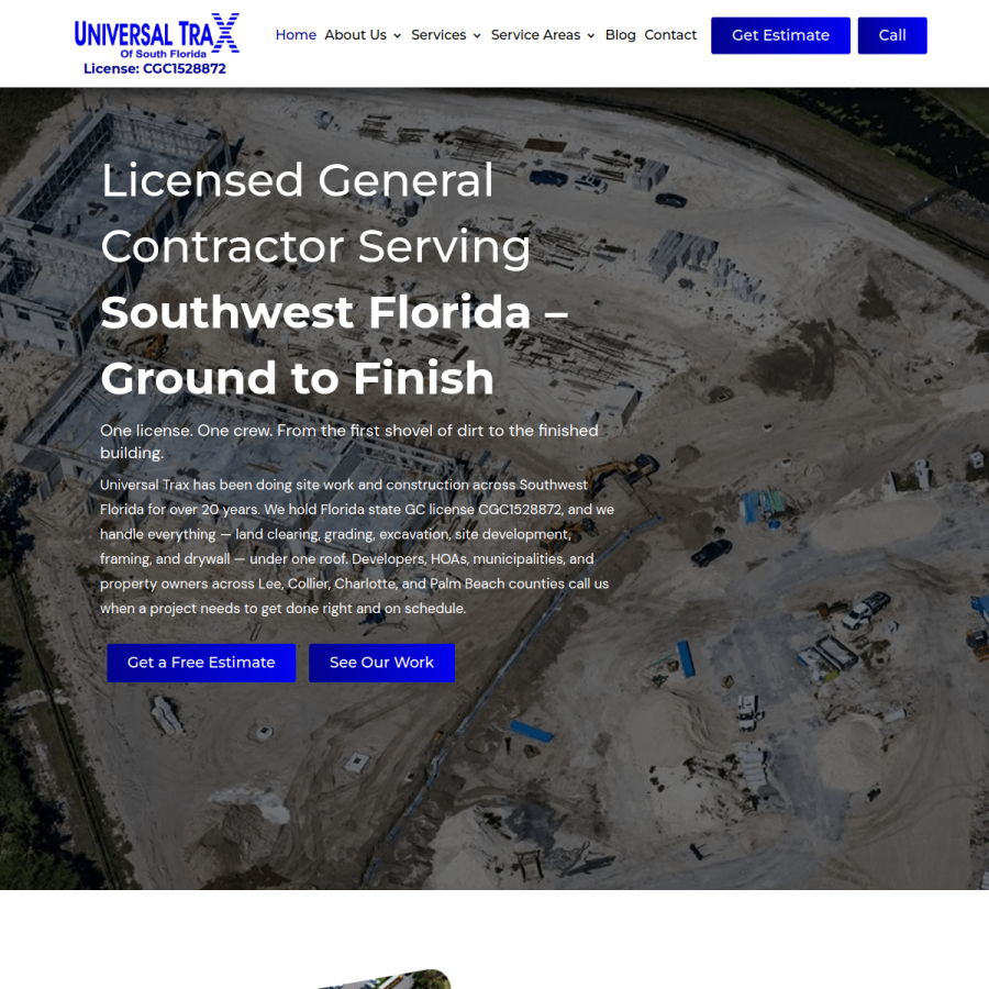 Screenshot of the Universal Trax of South Florida website