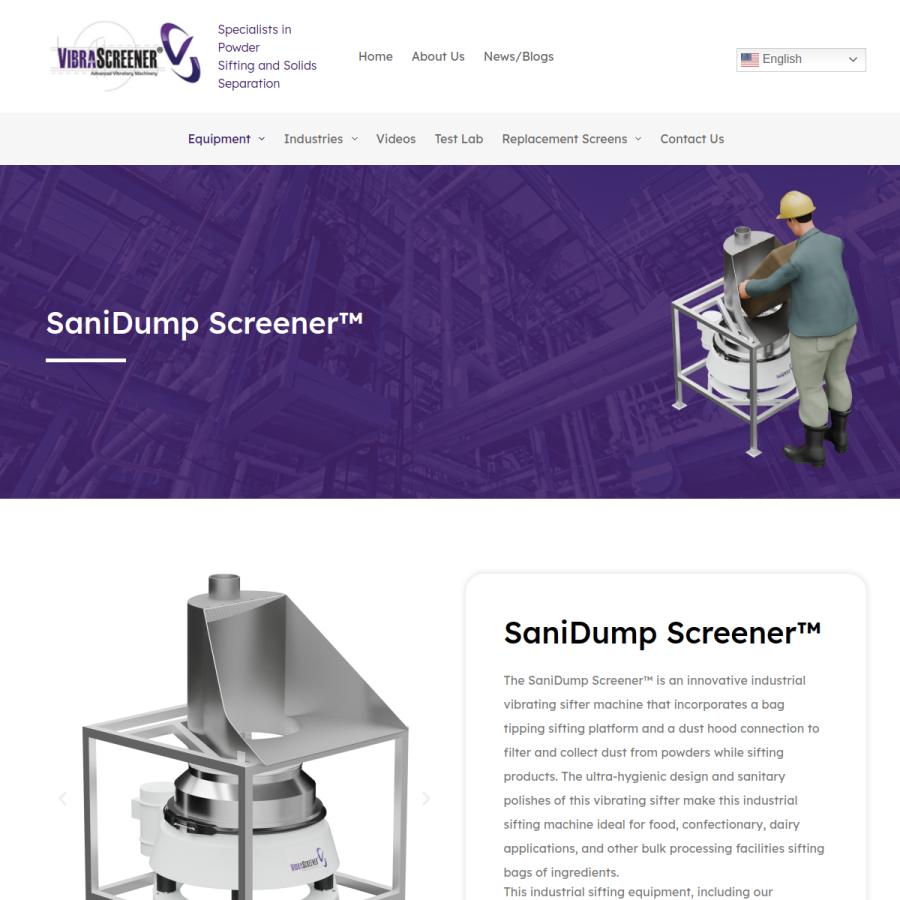 Screenshot of the VibraScreener Inc. website