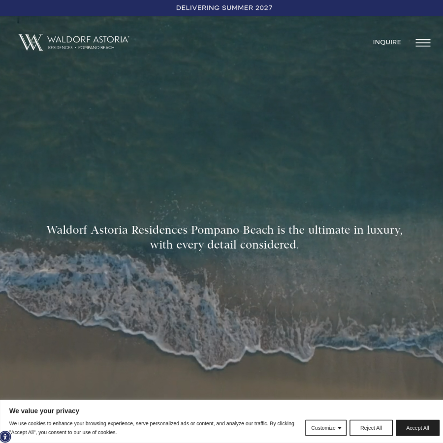 Screenshot of the Waldorf Astoria Residences website
