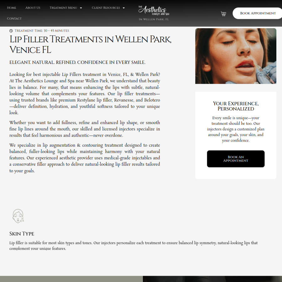 Screenshot of the The Aesthetics Lounge and Spa Wellen Park website