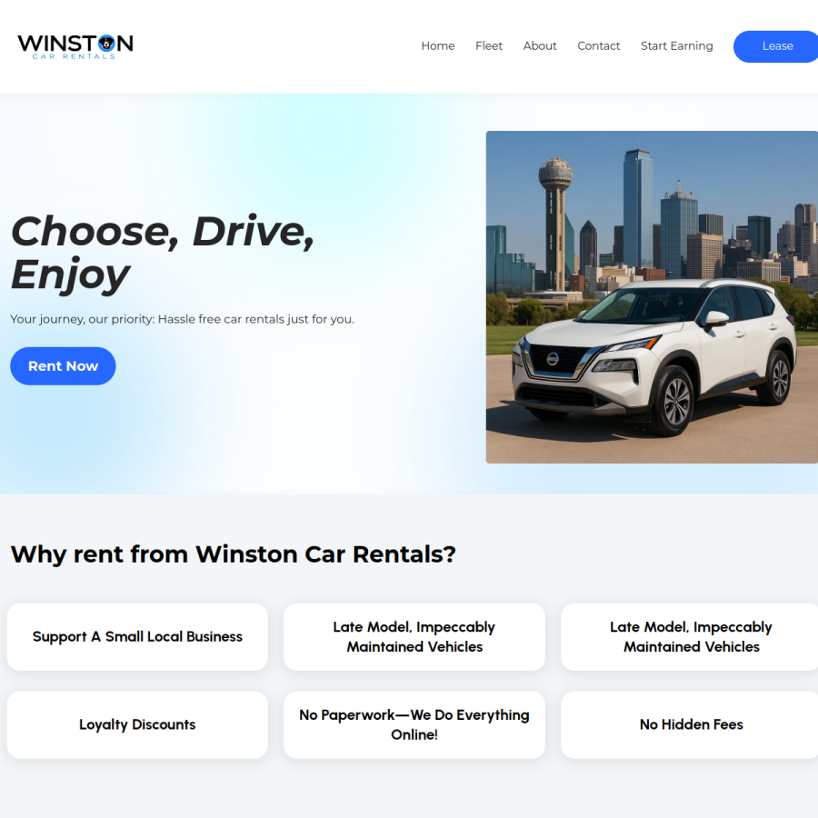 Screenshot of the WInston Car Rental website