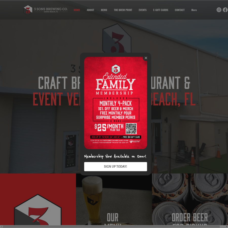 Screenshot of the 3 Sons Brewing Co website