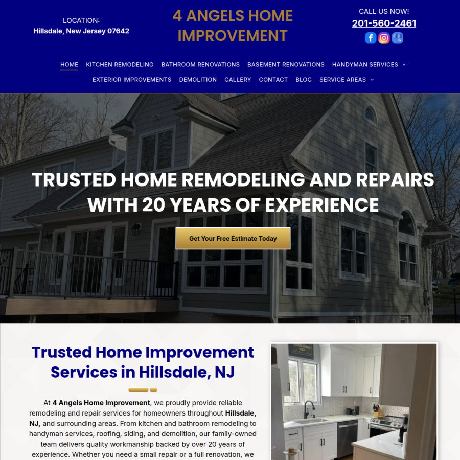 Screenshot of the 4 Angels Home Improvement website