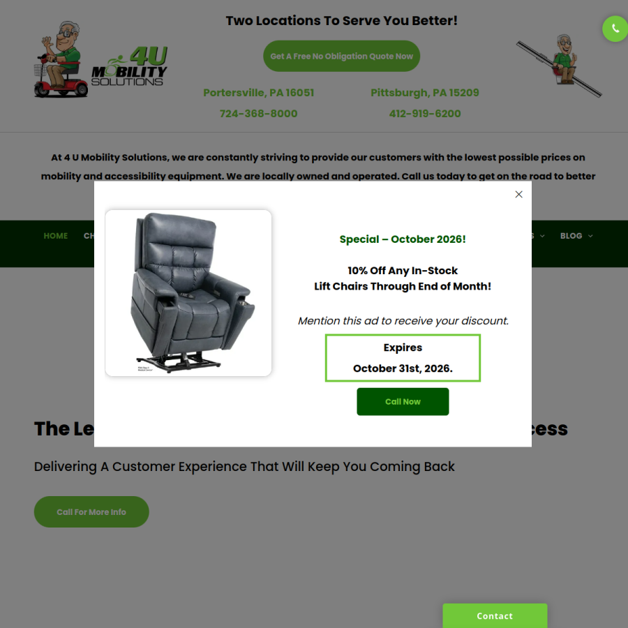 Screenshot of the 4 U Mobility Solutions website