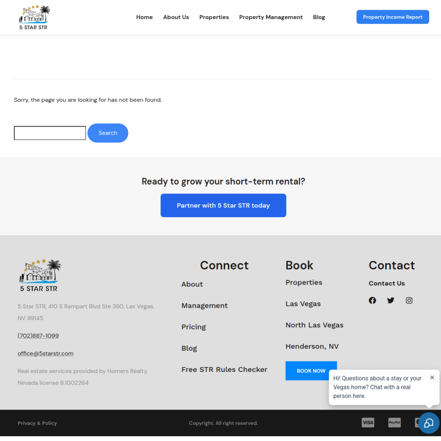 Screenshot of the 5 Star STR website