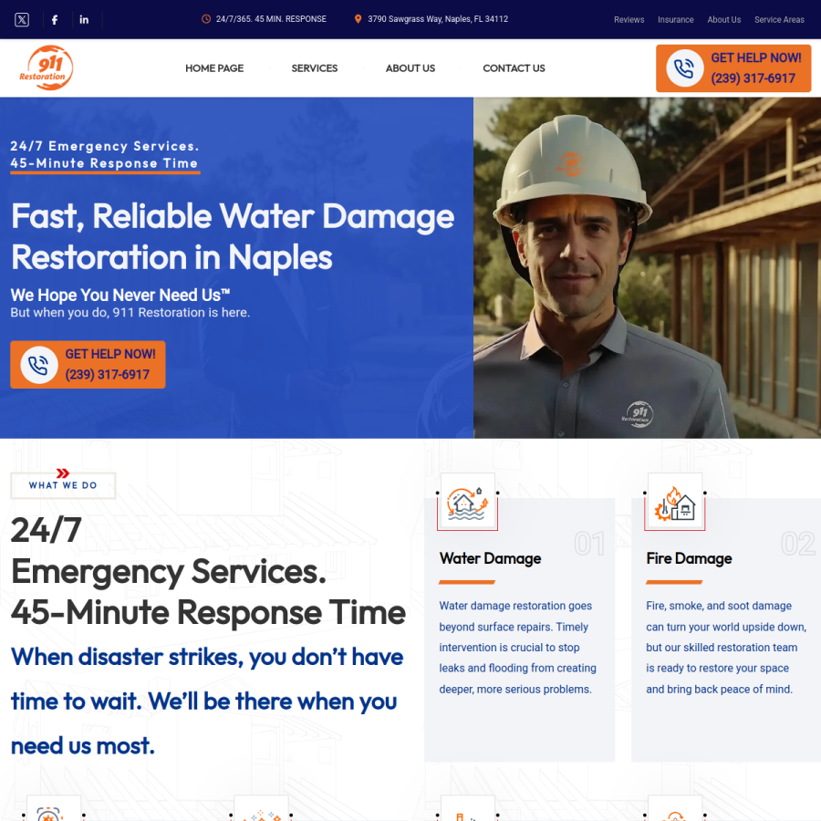 Screenshot of the 911 Restoration of Naples website
