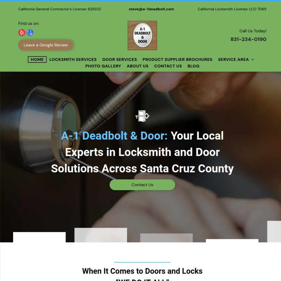 Screenshot of the A-1 Deadbolt & Door website