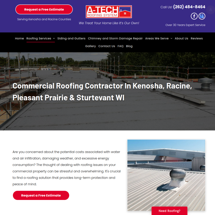 Screenshot of the A-Tech Roofing System website