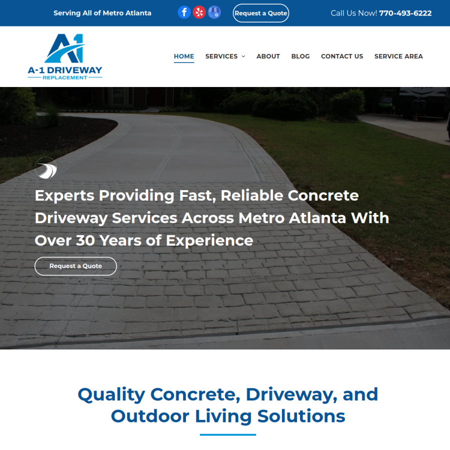 Screenshot of the A-1 Driveway Replacement Company website