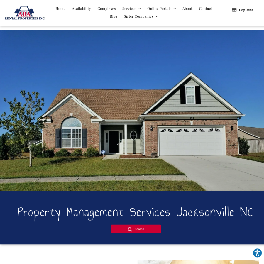 Screenshot of the ABA Rental Properties Inc website