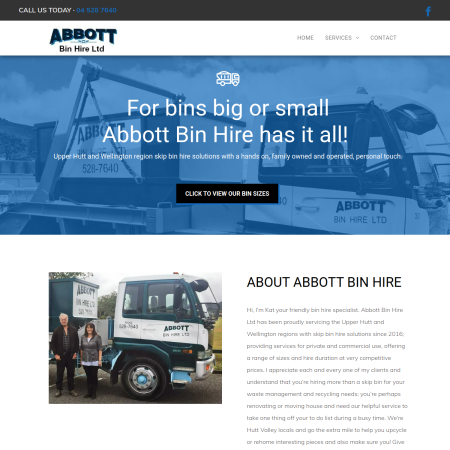 Screenshot of the Abbott Bin Hire Limited website
