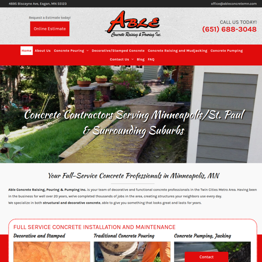 Screenshot of the Able Concrete Raising & Pouring Inc. website