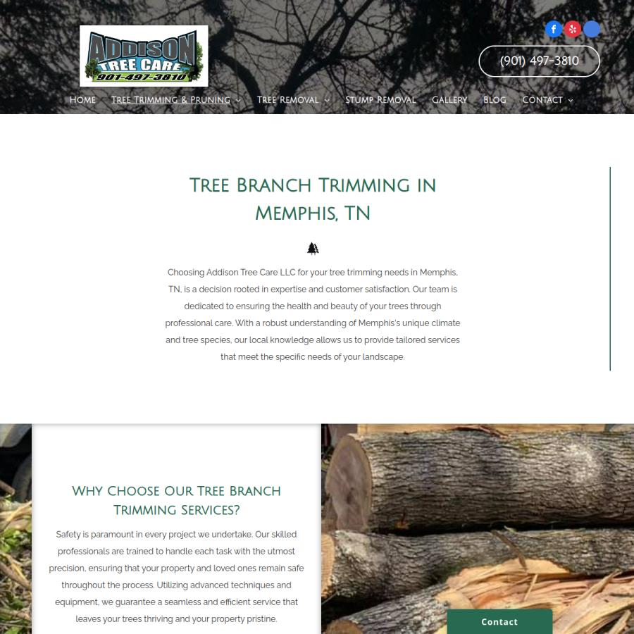 Screenshot of the Addison Tree Care LLC website