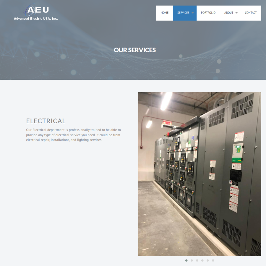 Screenshot of the Advanced Electric USA Inc website