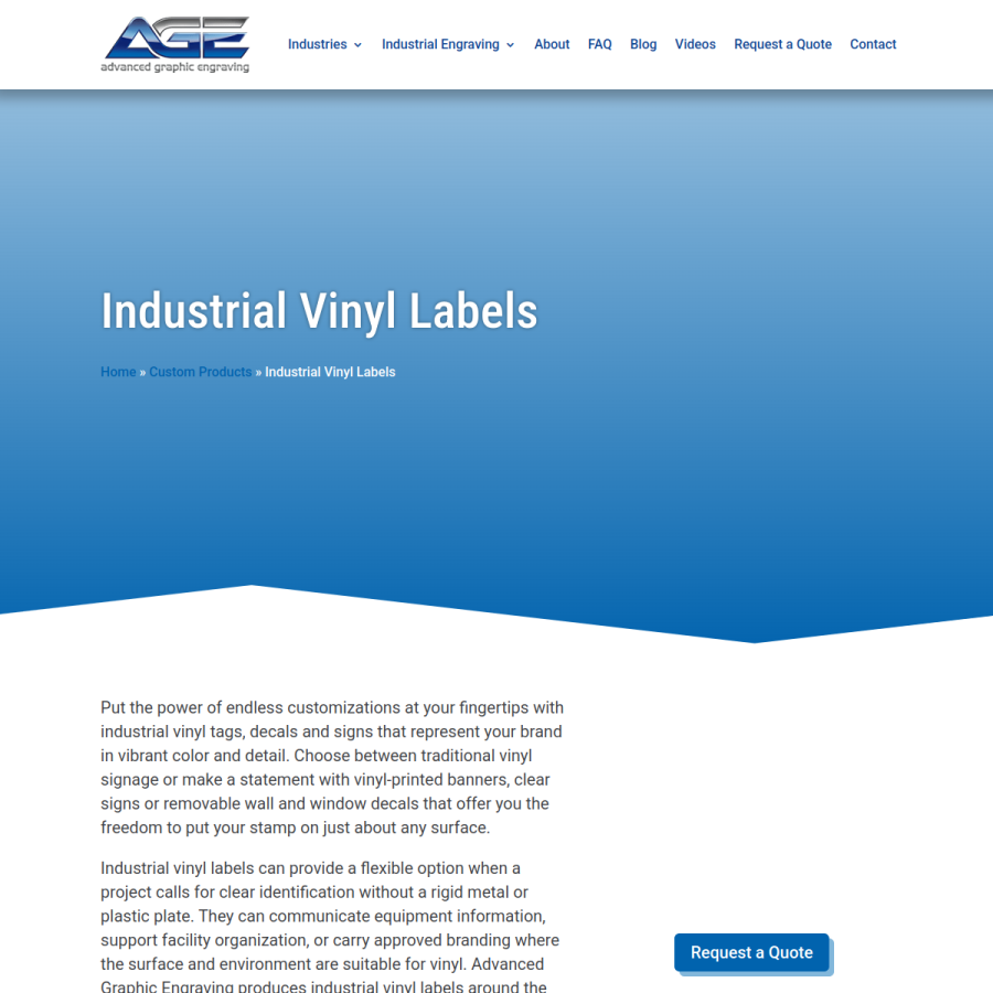 Screenshot of the Advanced Graphic Engraving website